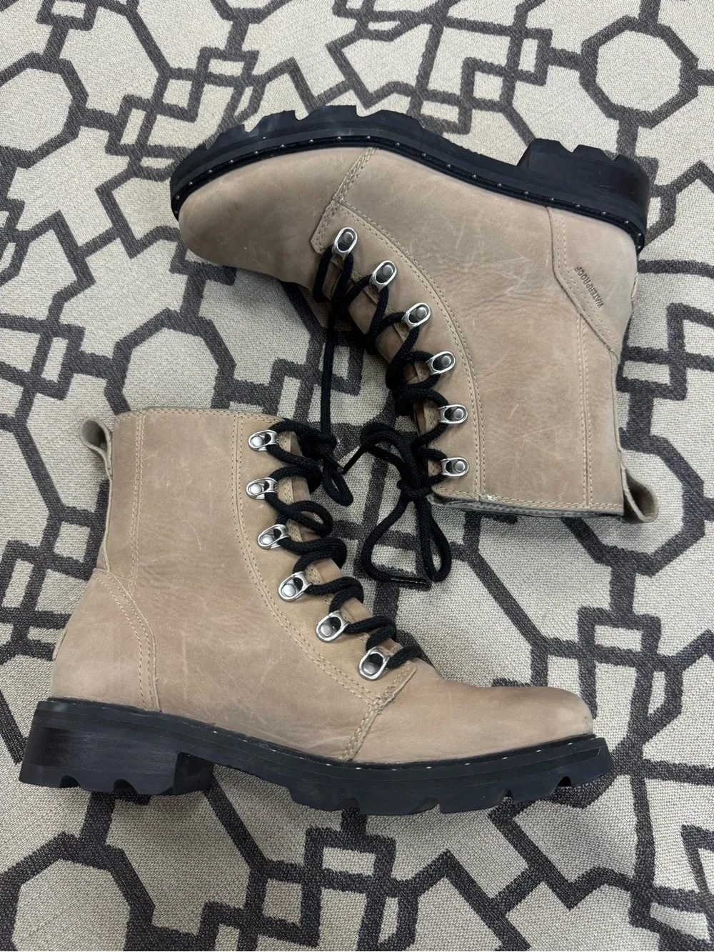 SOREL Lennox Lace Waterproof Suede Combat Moto Lug Boots Sandy Tan 7.5